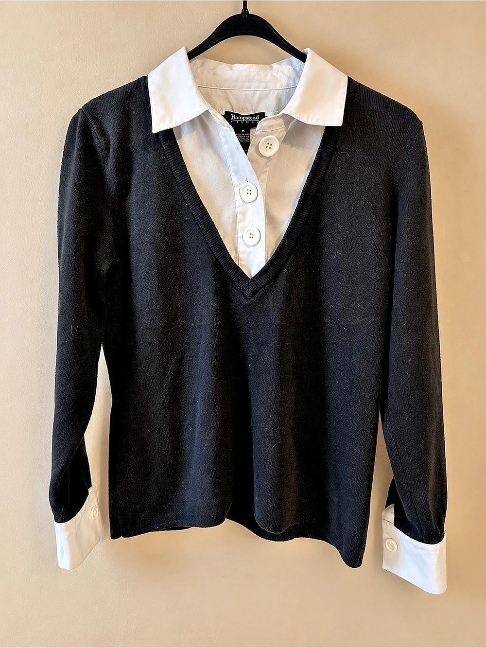 Hampshire Studio Contrast Collar Button Down Top Size Medium Like New